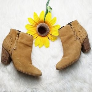GUESS Tan/Light Brown Suede Studded Ankle Booties